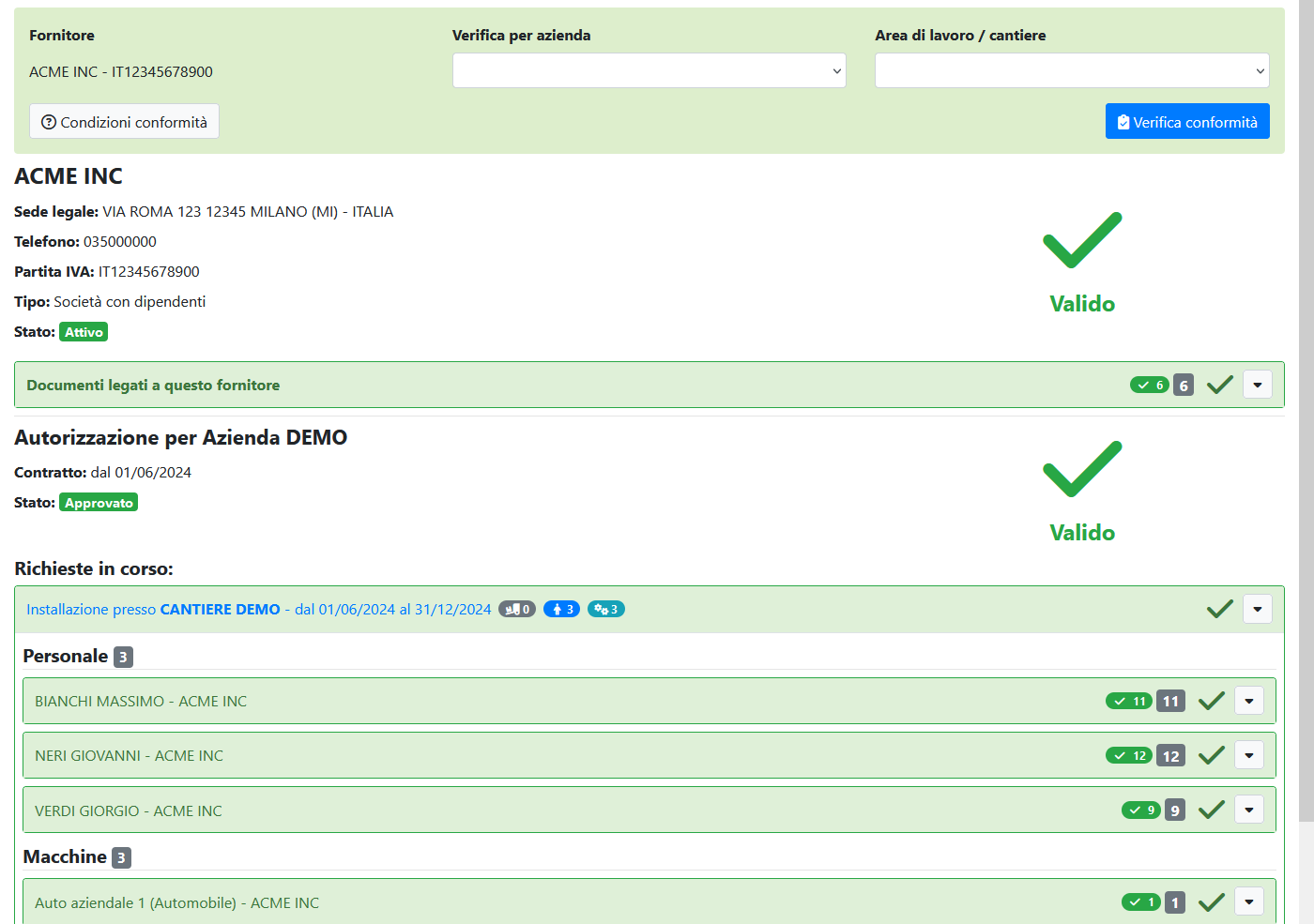 Verifica conformità